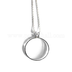 Flache runde Halskette mit Lupenanhänger aus Glas, Seilkette aus Zinklegierung, Silber, 35.43 Zoll (90 cm)
