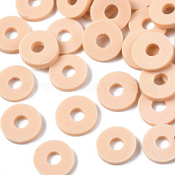 Eco-Friendly Handmade Polymer Clay Beads, Disc/Flat Round, Heishi Beads, PeachPuff, 6x1mm, Hole: 2mm, about 23500pcs/1000g