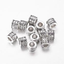 Large Hole Beads, Tibetan Style European Beads, Lead Free and Cadmium Free, Column, Antique Silver, 8.5mm in diameter, 7mm thick, hole: 5mm