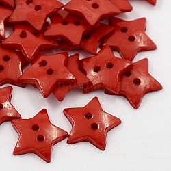 Botones de costura de acrílico, Botones de plástico, 2 agujero, teñido, estrella, de color rojo oscuro, 16x2mm, agujero: 1 mm
