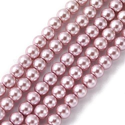 Grade A Glass Pearl Beads, Pearlized, Round, Plum, 4mm, Hole: 0.7~1.1mm, about 100pcs/Strand, 16''(40.64cm)