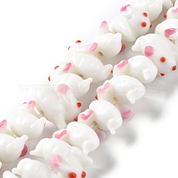 Perles vernissées manuelles, cahoteuse, lapin, blanc, 18~21x11~15x12mm, Trou: 1.6~2mm, Environ 30 pcs/chapelet, 12.20 pouce (31 cm)