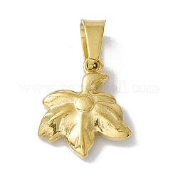 Vacuum Plating 304 Stainless Steel Pendants, Leaf, Golden, 16x14x3mm, Hole: 5.5x4mm
