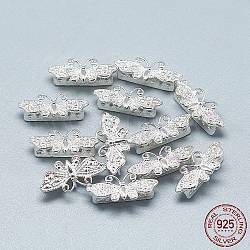 925 componentes de araña de plata esterlina enlaces, mariposa, plata, 9x20x6mm, agujero: 1.2mm y 2 mm