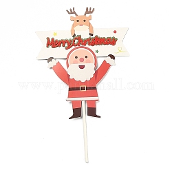 Weihnachtsmann-Kuchen-Einlage-Kartendekoration aus Papier, mit Bambusstock, für weihnachtliche Kuchendekoration, rot, 165 mm