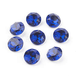 Pointed Back & Back Plated Glass Rhinestone Cabochons, Grade A, Faceted, Flat Round, Capri Blue, 8x4.5mm