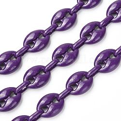 Alloy Coffee Bean Chains, with Iron Oval Link, Unwelded, Spray Paint, Cadmium Free & Lead Free, with Spool, Blue Violet, Coffee Bean: 13.5x10.5x4.5mm, Link: 9x4x2mm