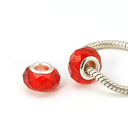 Rondelle Handmade Crystal European Beads Fit Charm Bracelets, Large Hole Beads, Nickel Color Brass Core, Red, about 14mm long, 10mm wide, hole: 5mm