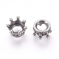 316 perles européennes chirurgicales en acier inoxydable, Perles avec un grand trou   , couronne, argent antique, 10x5.5mm, Trou: 5mm