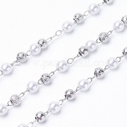 Chaînes de perles acryliques faites à la main de 3.28 pied, avec les accessoires en laiton, Plaqué longue durée, soudé, platine, 3mm