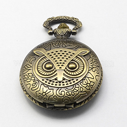 Старинные сплава цинка кварцевые часы головки для карманные часы кулон ожерелье материалы, плоские круглые с совой, античная бронза, 59x46x15 мм, отверстие : 15x5 мм