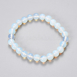 Bracelets extensibles en perles d'opalite synthétiques, ronde, 2-1/8 pouce (55 mm), perle: 10 mm
