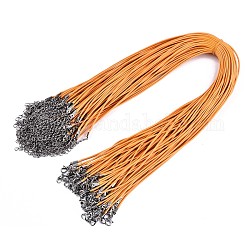 Gewachsten Baumwollkordel bildende Halskette, mit Alu-Karabiner Schnallen und Eisenketten Ende, Platin Farbe, orange, 17.12 Zoll (43.5 cm), 1.5 mm
