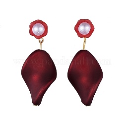 Pendientes colgantes de acrílico estilo goma, con aretes de latón y cuentas de perlas de imitación acrílica,  torcedura, rojo, 43mm, pin: 0.8 mm