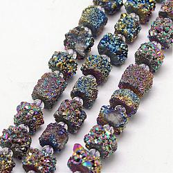 Electroplate druzy naturales hebras de abalorios de cristal, pepitas, multi-color de chapado, 8~13x6~11mm, agujero: 0.8 mm, aproximamente 36~39 pcs / cadena, 15.7 pulgada