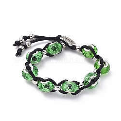 Handgefertigte europäische Glasperlen geflochtene Perlenarmbänder, mit Nylonfaden und Schaftknöpfen aus Aluminium, grün, 7-1/2 Zoll (190 mm)