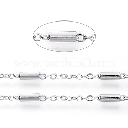 304 Stainless Steel Cable Chains, with Tube Beads, Soldered, with Spool, Flat Oval, Stainless Steel Color, Tube Beads: 54x28mm, link: 2~5.5x1.5~2mm, about 32.8 Feet(10m)/roll