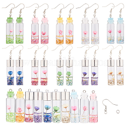 SUNNYCLUE DIY Earring Making Set Kits, with Glass Bottle Pendants and Brass Earring Hooks, Iron Open Jump Rings, Mixed Color, 44x11mm