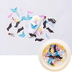 Paper Cabochons, Nail Art Decorations, Mixed Angel & Wing, Mixed Color, 8~10x2~8x0.1mm, about 50pcs/box