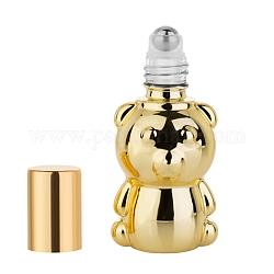 Botellas de bolas de acero, botella de perfume de aceite esencial vacía de vidrio con forma de oso, botella recargable, dorado, capacidad: 8ml (0.27fl. oz)