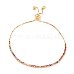 Красочный браслет-слайдер из кубического циркония, классический теннисный браслет, украшения из латуни для женщин, золотые, внутренний диаметр: 1-1/8~3-3/8 дюйм (3~8.5 см)