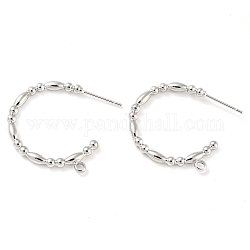 Brass Ring Stud Earrings Findings, Half Hoop Earring Findings, with Loops, Platinum, 23.5x25x2.5mm, Hole: 1.6mm, Pin: 11x0.7mm