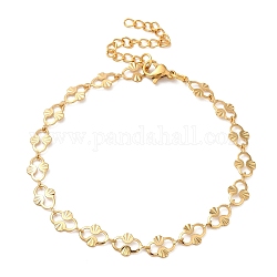 304 pulsera de cadena de acero inoxidable para mujer., dorado, flor, 7-1/2 pulgada (19 cm), link: 11x6.5 mm