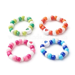 Herz Acrylperlen Fingerringe für Kinder Teen Mädchen Frauen, Saatperlen Ringe aus Glas, Mischfarbe, uns Größe 8 1/2 (18.5mm)