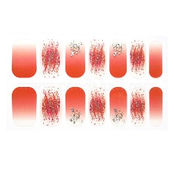 Full Wrap Gradient Nail Polish Stickers, Tartan Snowflake Leopard Print Self-Adhesive Glitter Powder Gel Nail Art Decals, for Nail Tips Decorations, Indian Red, 24x8mm, 14pcs/sheet