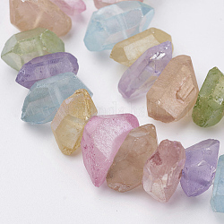 Chapelets de perle de cristal en quartz naturel électroplaqué, teinte, mat, pépites, colorées, 15~25x7.5~15x6~18mm, Trou: 1mm, Environ 30~40 pcs/chapelet, 15.7 pouce