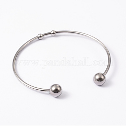 Bracelets de manchette bracelets jonc avec boule en 304 acier inoxydable mode, se terminer par des perles rondes immobiles, couleur inoxydable, 50~65mm