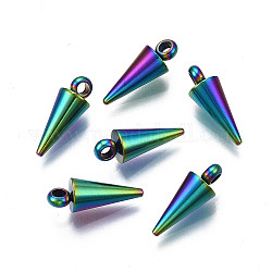 304 ciondoli in acciaio inossidabile, ciondolo a punta/cono, colore arcobaleno, 13.5x7mm, Foro: 2 mm