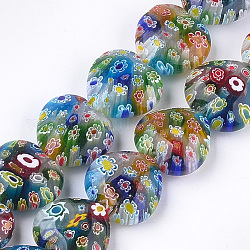Hilos hechos a mano millefiori lampwork beads, corazón, colorido, 21~22x21~22x10~10.5mm, agujero: 1.2 mm, 17 pcs / Hilo, 13.9 pulgada