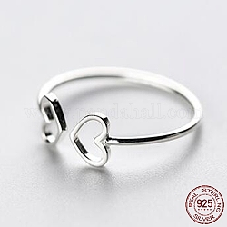 Кольцо-манжета с двойным сердцем из стерлингового серебра для женщин, серебряные, внутренний диаметр: 16~17 мм