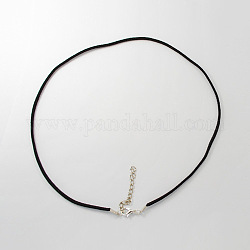 Черный искусственный замши материалы ожерелье шнура, с железными карабин-лобстерами и железными цепочками, 17.7 дюйм