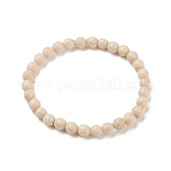 Bracelets extensibles avec perles fossiles naturelles, facette, ronde, 2 pouce ~ 2-3/8 pouces (5~6 cm), perle: 5.8~6.8 mm