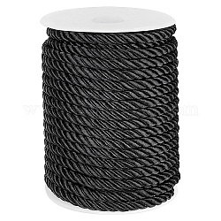 Corde in poliestere a 3 velo, corda per legare con corda decorativa, cordino per mano con fibbia in plastica, nero, 8mm, 20m/rotolo