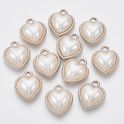 Placage uv pendentifs en plastique abs, avec abs en plastique imitation perle, cœur, or clair, blanc crème, 18.5x16x6mm, Trou: 2mm