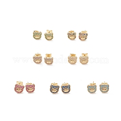 Cubic Zirconia Bear Stud Earrings, Real 18K Gold Plated Brass Jewelry for Women, Mixed Color, 9.5x10mm, Pin: 0.8mm