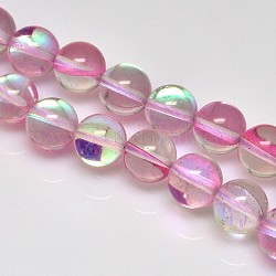 Synthetical Moonstone Beads Strands, Holographic Beads, Round, Plum, 10mm, Hole: 1mm, about 38pcs/strand, 15.75