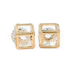 Crystal Glass Rhinestone Pendants, with Iron Finding, Hollow Cube Charms, Golden, 12x11.5x11.5mm