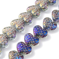 Electroplate Transparent Glass Beads Strands, Heart, Purple, 15x13mm, Hole: 1.2mm, about 50pcs/strand, 25.59''(65cm)