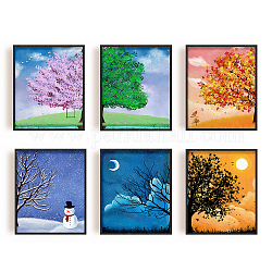 Chemical Fiber Oil Canvas Hanging Painting, Home Wall Decoration Accessories, Season & Circadian Rhythms Theme, Tree Pattern, 250x200mm, 6 style, 1pc/style, 6pcs/set