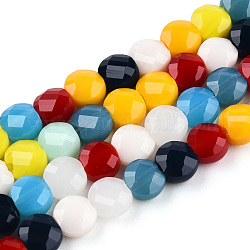 Chapelets de perles en verre opaque de couleur unie, facette, plat rond, colorées, 6x4mm, Trou: 1.4mm, Environ 100 pcs/chapelet, 22.05 pouce (56 cm)