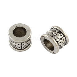 Perles en alliage de zinc de style tibétain, grandes perles de colonne de trou, sans plomb et sans cadmium, argent antique, 8.2x10.7mm, Trou: 6.3mm