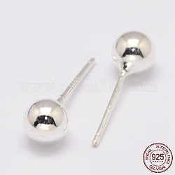 925 Sterling Silber Ohrstecker, Ball, Silber, 13.5x2 mm, Stift: 1 mm