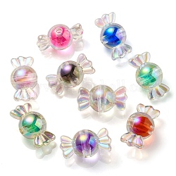 Placcatura uv perline acriliche iridescenti arcobaleno, bicolore perlina nella perla, caramella, colore misto, 15.5x29x15mm, Foro: 3 mm