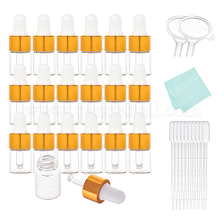 Leere Glas-Tropfflaschen, für ätherische Öle Aromatherapie Laborchemikalien, mit Einweg-Transferpipetten aus Kunststoff, Mini transparenter Kunststoff-Trichterbehälter und silbernes Poliertuch, Transparent, 43x16 mm, Kapazität: 2 ml