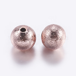 Brass Textured Beads, Round, Rose Gold, 8x7.5mm, Hole: 2mm