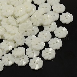 Acryl knöpfe, 2-Loch, gefärbt, Blume, weiß, 13x3 mm, Bohrung: 2 mm